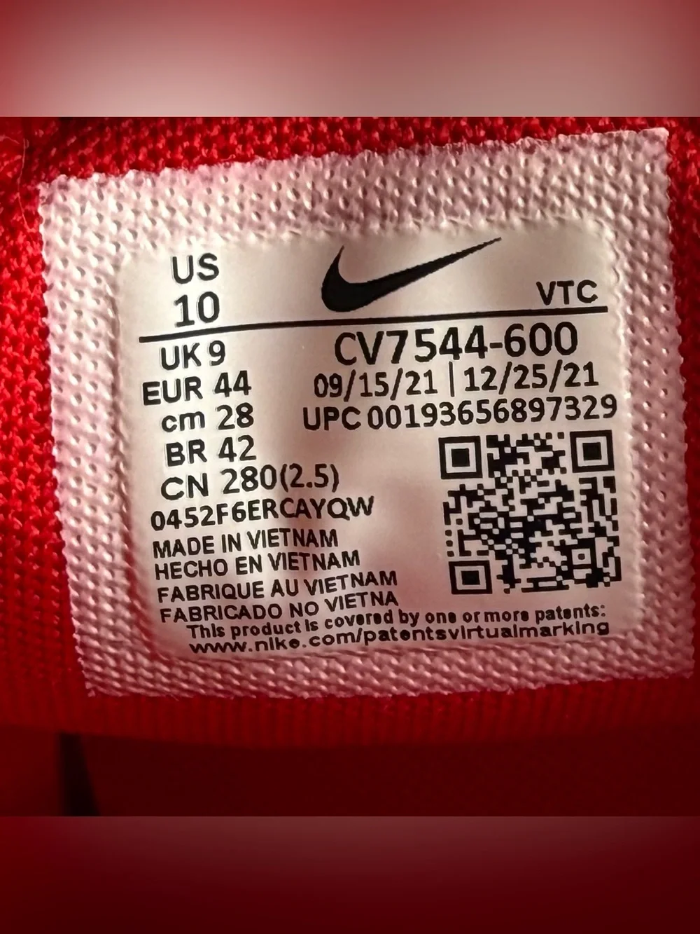 Nike Air Max 270 University Triple Red Shoes CV7544-600 Men’s Size 10